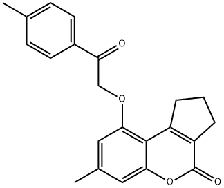 7-methyl-9-[2-(4-methylphenyl)-2-oxoethoxy]-2,3-dihydro-1H-cyclopenta[c]chromen-4-one Struktur