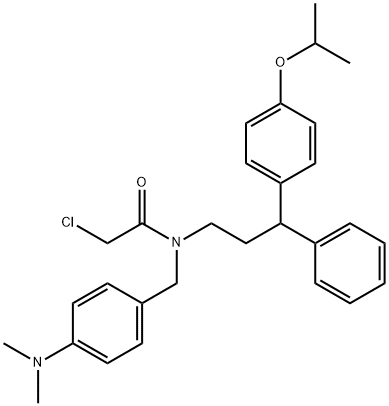 2-chloro-N-[[4-(dimethylamino)phenyl]methyl]-N-[3-phenyl-3-(4-propan-2-yloxyphenyl)propyl]acetamide Struktur