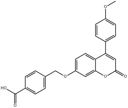 4-[[4-(4-methoxyphenyl)-2-oxochromen-7-yl]oxymethyl]benzoic acid Struktur