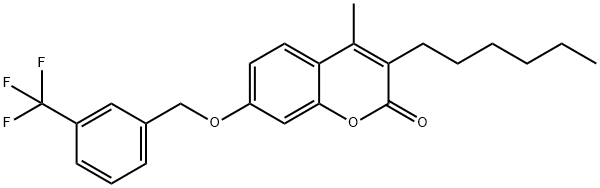 3-hexyl-4-methyl-7-[[3-(trifluoromethyl)phenyl]methoxy]chromen-2-one Struktur