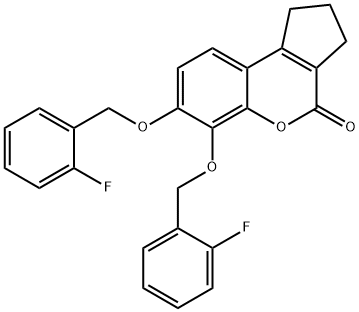 6,7-bis[(2-fluorophenyl)methoxy]-2,3-dihydro-1H-cyclopenta[c]chromen-4-one Struktur