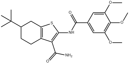 6-tert-butyl-2-[(3,4,5-trimethoxybenzoyl)amino]-4,5,6,7-tetrahydro-1-benzothiophene-3-carboxamide Struktur