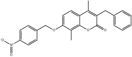 3-benzyl-4,8-dimethyl-7-[(4-nitrophenyl)methoxy]chromen-2-one Struktur