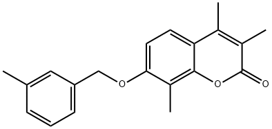 3,4,8-trimethyl-7-[(3-methylphenyl)methoxy]chromen-2-one Struktur