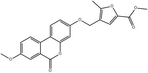 methyl 4-[(8-methoxy-6-oxobenzo[c]chromen-3-yl)oxymethyl]-5-methylfuran-2-carboxylate Struktur