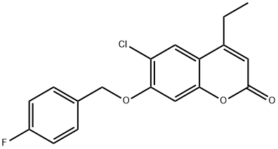 6-chloro-4-ethyl-7-[(4-fluorophenyl)methoxy]chromen-2-one Struktur