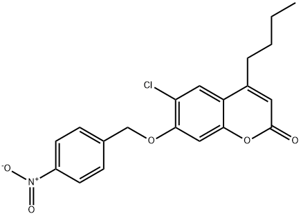 4-butyl-6-chloro-7-[(4-nitrophenyl)methoxy]chromen-2-one Struktur