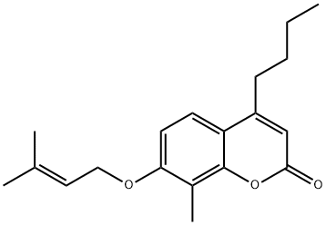 4-butyl-8-methyl-7-(3-methylbut-2-enoxy)chromen-2-one Struktur