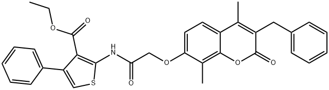 ethyl 2-[[2-(3-benzyl-4,8-dimethyl-2-oxochromen-7-yl)oxyacetyl]amino]-4-phenylthiophene-3-carboxylate Struktur