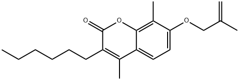 3-hexyl-4,8-dimethyl-7-(2-methylprop-2-enoxy)chromen-2-one Struktur