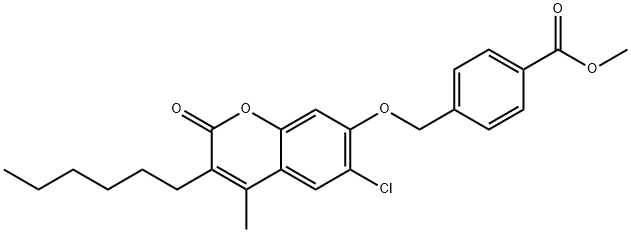 methyl 4-[(6-chloro-3-hexyl-4-methyl-2-oxochromen-7-yl)oxymethyl]benzoate Struktur