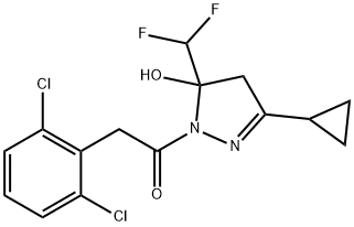 1-[3-cyclopropyl-5-(difluoromethyl)-5-hydroxy-4H-pyrazol-1-yl]-2-(2,6-dichlorophenyl)ethanone Struktur