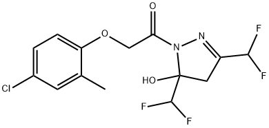 1-[3,5-bis(difluoromethyl)-5-hydroxy-4H-pyrazol-1-yl]-2-(4-chloro-2-methylphenoxy)ethanone Struktur