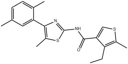 N-[4-(2,5-dimethylphenyl)-5-methyl-1,3-thiazol-2-yl]-4-ethyl-5-methylthiophene-3-carboxamide Struktur