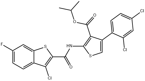 propan-2-yl 2-[(3-chloro-6-fluoro-1-benzothiophene-2-carbonyl)amino]-4-(2,4-dichlorophenyl)thiophene-3-carboxylate Struktur