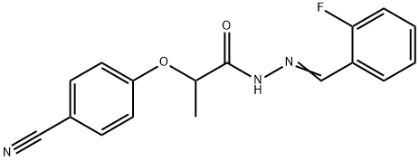 2-(4-cyanophenoxy)-N-[(E)-(2-fluorophenyl)methylideneamino]propanamide Struktur