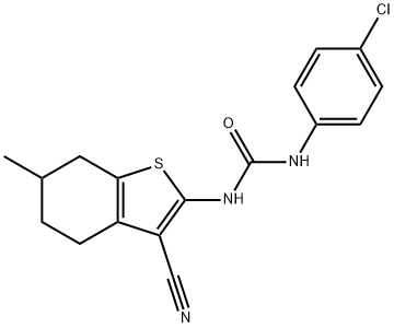 1-(4-chlorophenyl)-3-(3-cyano-6-methyl-4,5,6,7-tetrahydro-1-benzothiophen-2-yl)urea Struktur