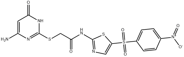 2-[(6-amino-4-oxo-1H-pyrimidin-2-yl)sulfanyl]-N-[5-(4-nitrophenyl)sulfonyl-1,3-thiazol-2-yl]acetamide Struktur