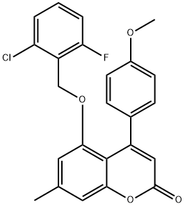 5-[(2-chloro-6-fluorophenyl)methoxy]-4-(4-methoxyphenyl)-7-methylchromen-2-one Struktur