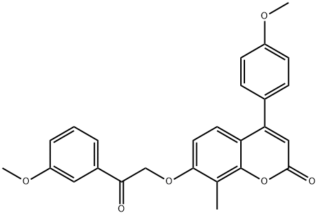 4-(4-methoxyphenyl)-7-[2-(3-methoxyphenyl)-2-oxoethoxy]-8-methylchromen-2-one Struktur