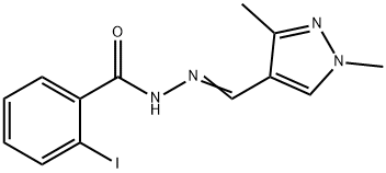 N-[(E)-(1,3-dimethylpyrazol-4-yl)methylideneamino]-2-iodobenzamide Struktur