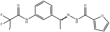 N-[(Z)-1-[3-[(2,2,2-trifluoroacetyl)amino]phenyl]ethylideneamino]furan-2-carboxamide Struktur