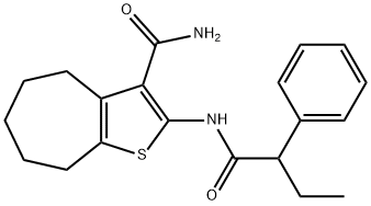 2-(2-phenylbutanoylamino)-5,6,7,8-tetrahydro-4H-cyclohepta[b]thiophene-3-carboxamide Struktur