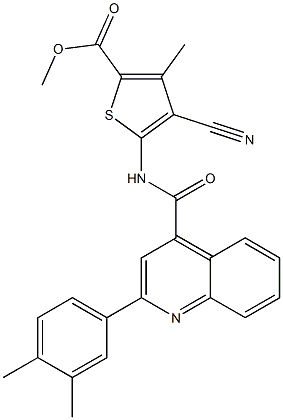 methyl 4-cyano-5-[[2-(3,4-dimethylphenyl)quinoline-4-carbonyl]amino]-3-methylthiophene-2-carboxylate Struktur