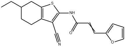 (E)-N-(3-cyano-6-ethyl-4,5,6,7-tetrahydro-1-benzothiophen-2-yl)-3-(furan-2-yl)prop-2-enamide Struktur