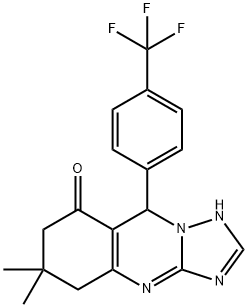 6,6-dimethyl-9-[4-(trifluoromethyl)phenyl]-1,5,7,9-tetrahydro-[1,2,4]triazolo[5,1-b]quinazolin-8-one Struktur