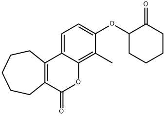 4-methyl-3-(2-oxocyclohexyl)oxy-8,9,10,11-tetrahydro-7H-cyclohepta[c]chromen-6-one Struktur