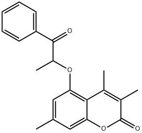 3,4,7-trimethyl-5-(1-oxo-1-phenylpropan-2-yl)oxychromen-2-one Struktur