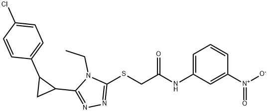 2-[[5-[2-(4-chlorophenyl)cyclopropyl]-4-ethyl-1,2,4-triazol-3-yl]sulfanyl]-N-(3-nitrophenyl)acetamide Struktur