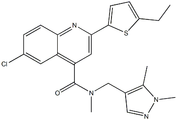 6-chloro-N-[(1,5-dimethylpyrazol-4-yl)methyl]-2-(5-ethylthiophen-2-yl)-N-methylquinoline-4-carboxamide Struktur