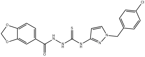 1-(1,3-benzodioxole-5-carbonylamino)-3-[1-[(4-chlorophenyl)methyl]pyrazol-3-yl]thiourea Struktur