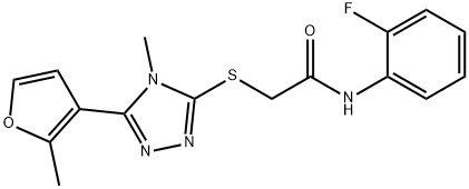 N-(2-fluorophenyl)-2-[[4-methyl-5-(2-methylfuran-3-yl)-1,2,4-triazol-3-yl]sulfanyl]acetamide Struktur