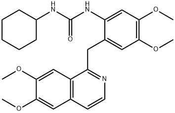 1-cyclohexyl-3-[2-[(6,7-dimethoxyisoquinolin-1-yl)methyl]-4,5-dimethoxyphenyl]urea Struktur