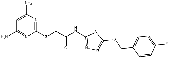 2-(4,6-diaminopyrimidin-2-yl)sulfanyl-N-[5-[(4-fluorophenyl)methylsulfanyl]-1,3,4-thiadiazol-2-yl]acetamide Struktur