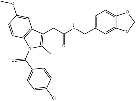 N-(1,3-benzodioxol-5-ylmethyl)-2-[1-(4-chlorobenzoyl)-5-methoxy-2-methylindol-3-yl]acetamide Struktur