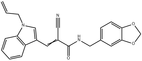 (E)-N-(1,3-benzodioxol-5-ylmethyl)-2-cyano-3-(1-prop-2-enylindol-3-yl)prop-2-enamide Struktur