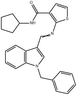 2-[(E)-(1-benzylindol-3-yl)methylideneamino]-N-cyclopentylthiophene-3-carboxamide Struktur