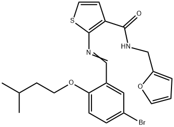 2-[(E)-[5-bromo-2-(3-methylbutoxy)phenyl]methylideneamino]-N-(furan-2-ylmethyl)thiophene-3-carboxamide Struktur