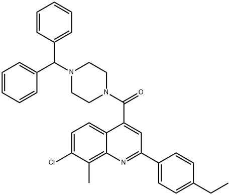 (4-benzhydrylpiperazin-1-yl)-[7-chloro-2-(4-ethylphenyl)-8-methylquinolin-4-yl]methanone Struktur