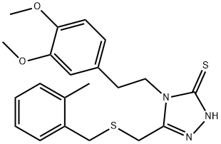 4-[2-(3,4-dimethoxyphenyl)ethyl]-3-[(2-methylphenyl)methylsulfanylmethyl]-1H-1,2,4-triazole-5-thione Struktur