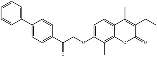 3-ethyl-4,8-dimethyl-7-[2-oxo-2-(4-phenylphenyl)ethoxy]chromen-2-one Struktur