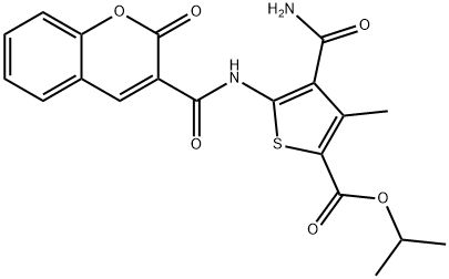 propan-2-yl 4-carbamoyl-3-methyl-5-[(2-oxochromene-3-carbonyl)amino]thiophene-2-carboxylate Struktur