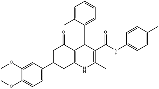 7-(3,4-dimethoxyphenyl)-2-methyl-4-(2-methylphenyl)-N-(4-methylphenyl)-5-oxo-4,6,7,8-tetrahydro-1H-quinoline-3-carboxamide Struktur