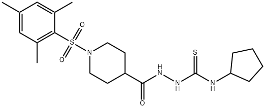 1-cyclopentyl-3-[[1-(2,4,6-trimethylphenyl)sulfonylpiperidine-4-carbonyl]amino]thiourea Struktur