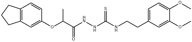 1-[2-(2,3-dihydro-1H-inden-5-yloxy)propanoylamino]-3-[2-(3,4-dimethoxyphenyl)ethyl]thiourea Struktur