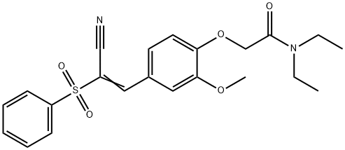 2-[4-[(E)-2-(benzenesulfonyl)-2-cyanoethenyl]-2-methoxyphenoxy]-N,N-diethylacetamide Struktur